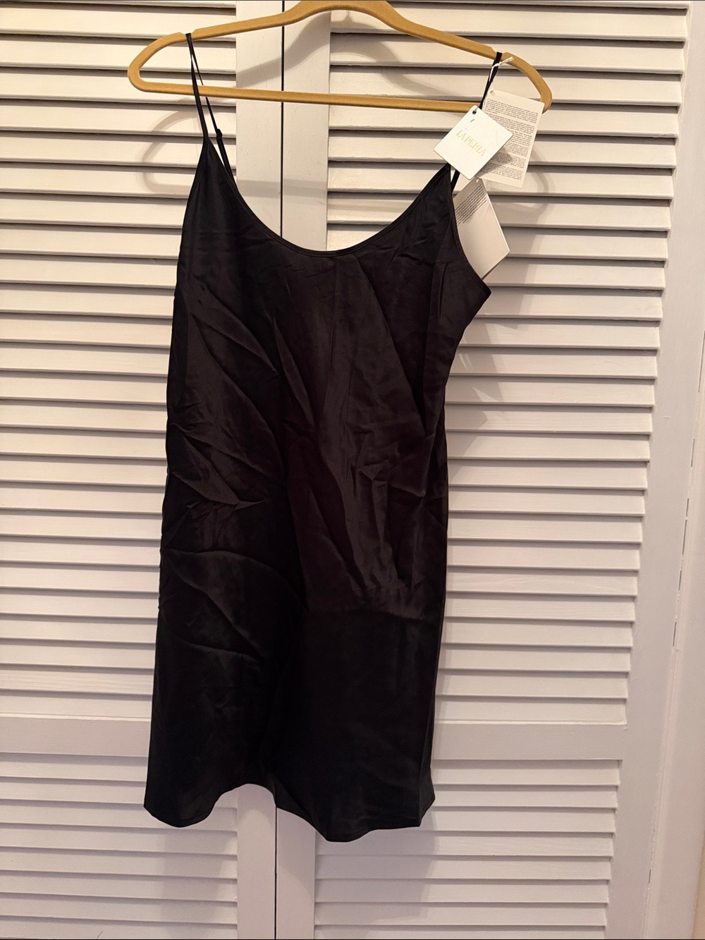 NWT La Perla Black Lingerie Silk Slip Top with Thin Straps M